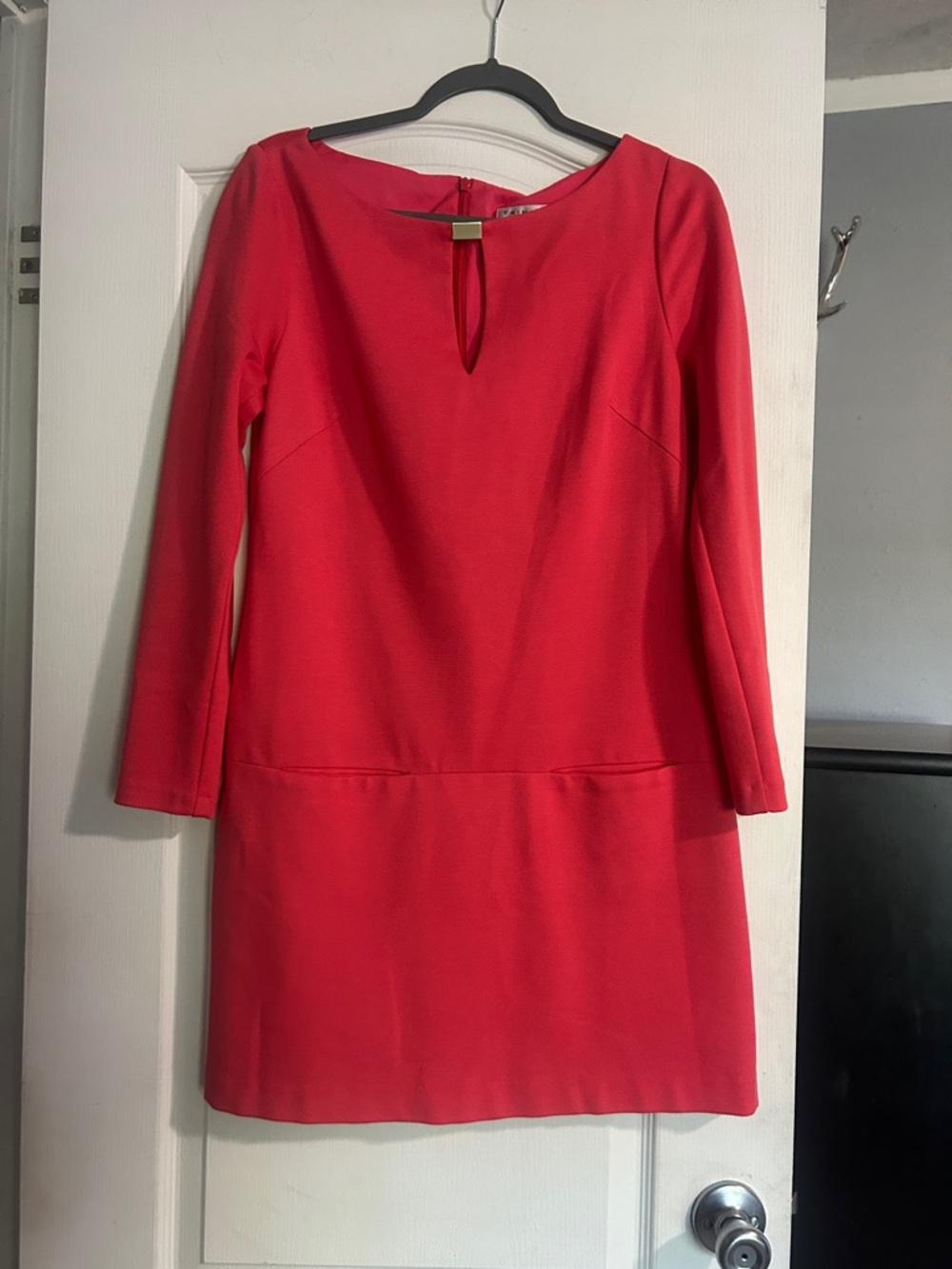 Trina Turk Red Long-Sleeve Shift Dress with Keyhole Detail